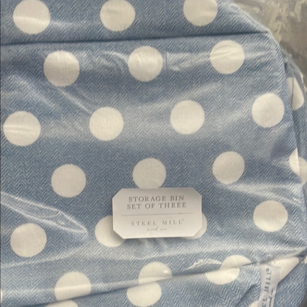 Kate Spade Blue and White Polka Dot Storage Bin Set